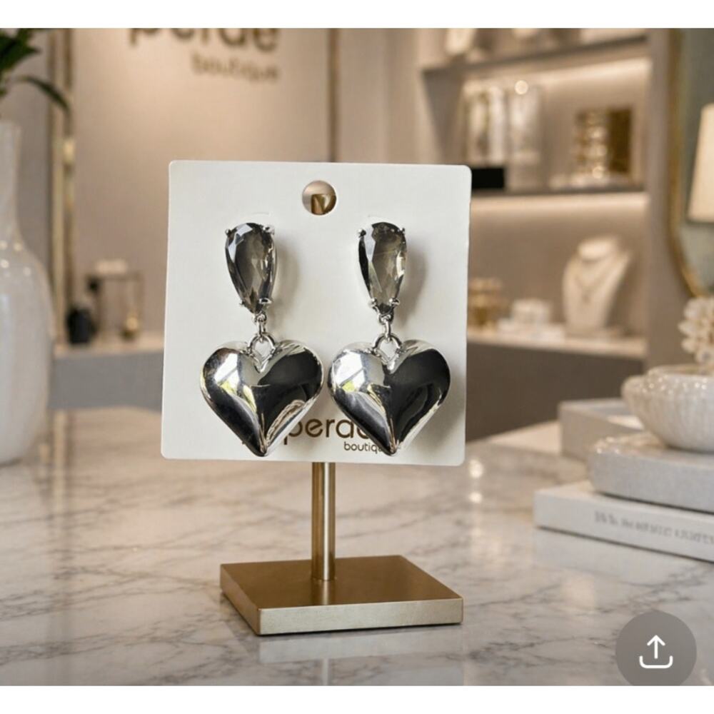 Silver Gold Dipped Heart Stonr Earrings New